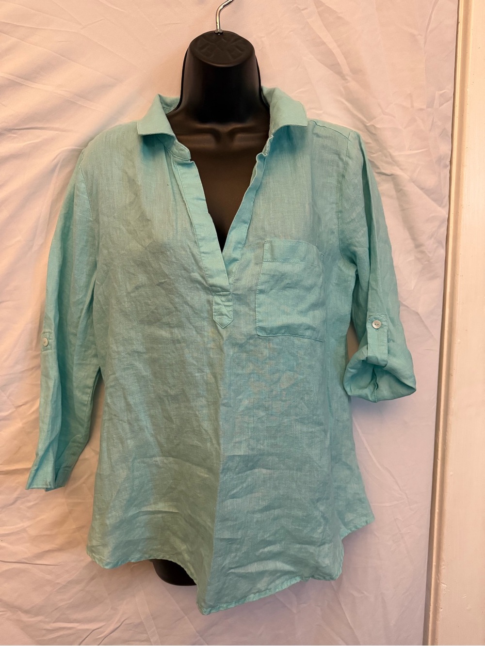 Small Cynthia Rowley Light Aqua 100% Linen Tunic Top